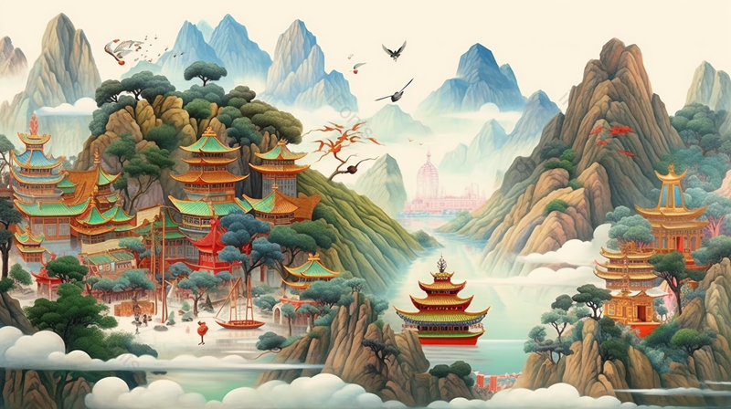壮丽山河建筑中国风背景,插画/手绘图,插画/手绘图库,插画/手绘图下载,插画/手绘